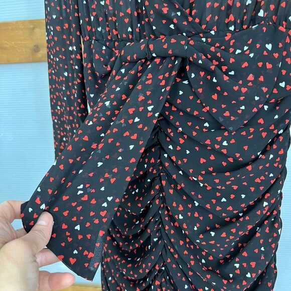 NWT Zara Black Red White Heart Print Ruched V-Neck Long Sleeve Mini Dress Sz S - Picture 6 of 15